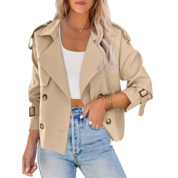 Saodimallsu Women's Crop Double Breasted Trench Coat with Pockets