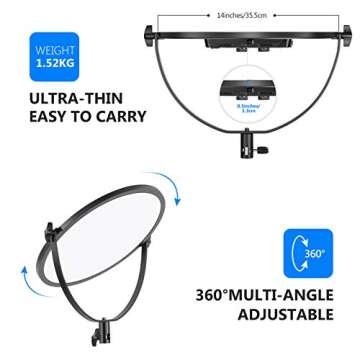 Neewer 14” Round LED Video Light Panel with 2.4G Wireless Remote, Ultra-Slim 45W 3200K~5600K Bi-Color Dimmable LED Soft Light for Photography, YouTube, TikTok, Live Streaming, Gaming, Zoom Meetings