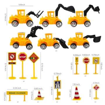 Ayearparty 30 pcs Construction Cake Toppers Mini Vehicles Cake Decoration Set Excavator Tower Crane ...