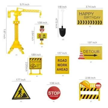 Ayearparty 30 pcs Construction Cake Toppers Mini Vehicles Cake Decoration Set Excavator Tower Crane Toys Traffic and Road Sign Decor Construction Theme Birthday Party Supplies Gifts for Kids Boys