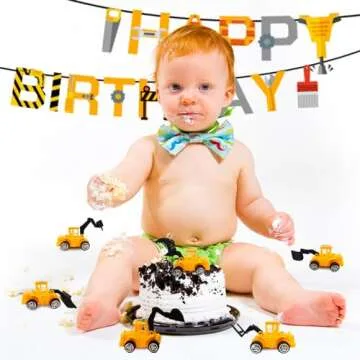 Ayearparty 30 pcs Construction Cake Toppers Mini Vehicles Cake Decoration Set Excavator Tower Crane Toys Traffic and Road Sign Decor Construction Theme Birthday Party Supplies Gifts for Kids Boys