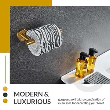 Toilet Paper Holder Brushed Gold, APLusee SUS304 Stainless Steel Round TP Hanger, Modern Bathroom La...
