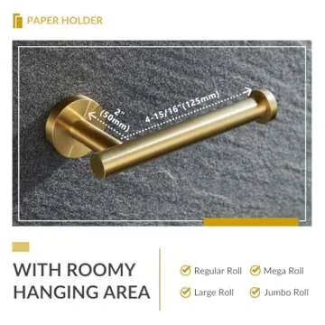 Toilet Paper Holder Brushed Gold, APLusee SUS304 Stainless Steel Round TP Hanger, Modern Bathroom Lavatory Tissue Roll Storage