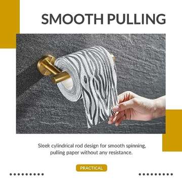 Toilet Paper Holder Brushed Gold, APLusee SUS304 Stainless Steel Round TP Hanger, Modern Bathroom Lavatory Tissue Roll Storage