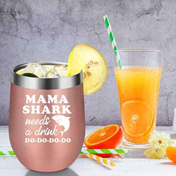 Coolife Mama Shark Wine Tumbler - Fun Gifts for Mom