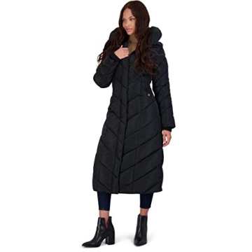 Steve Madden Women's Long Chevron Maxi Puffer Coat - Stylish Winter Warmth