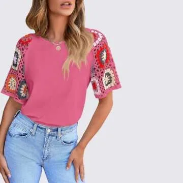 Chvity Short Sleeve Women's Crochet Sleeve Blouse