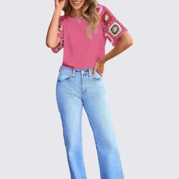 Chvity Short Sleeve Women's Crochet Sleeve Blouse