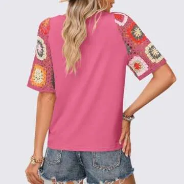 Chvity Short Sleeve Women's Crochet Sleeve Blouse