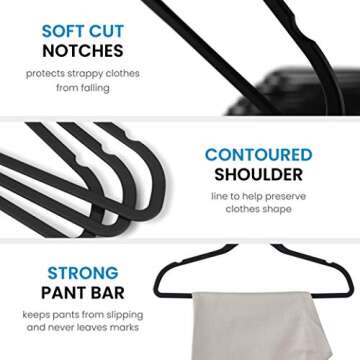 ZOBER Rubber Coated Non Slip Plastic Hangers, (50- Pack) Strong & Durable, Ultra Slim Space Saving, 360° Swivel Hook, Shed-Free/Non Velvet
