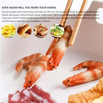 ReNext Bamboo Toast Tongs Wooden Toaster Kitchen Tongs Fruit Clip for Toast Fruits Bread Pickles