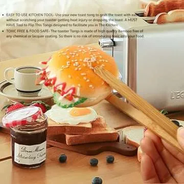 ReNext Bamboo Toast Tongs Wooden Toaster Kitchen Tongs Fruit Clip for Toast Fruits Bread Pickles