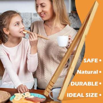 ReNext Bamboo Toast Tongs Wooden Toaster Kitchen Tongs Fruit Clip for Toast Fruits Bread Pickles