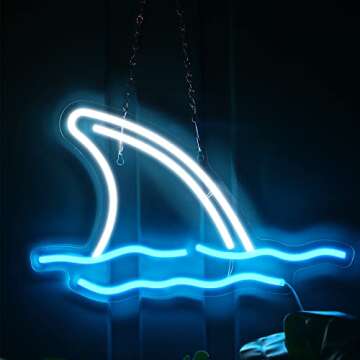 Riakrum Shark LED Neon Signs Wall Decorative Shark Neon Lights Acrylic USB Powered Night Light for Bedroom Room Shop Hotel Bar Decor Party Supplies Wall Art Birthday Gifts