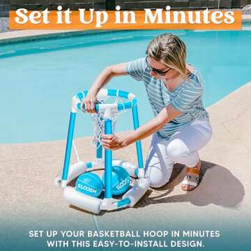 Sloosh Pool Basketball Hoop Toys, Floating Basketball Pool Game, Swimming Floats Toys with Balls Pump, Summer Outdoor Water Play Toy for Kids and Adults (Blue)