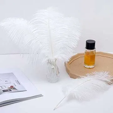 24pcs Natural White Ostrich Feathers 10-12inch (25-30cm) for Wedding Party Centerpieces，Flower Arrangement and Home Decoration.