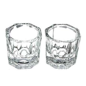 BNP 2Pcs Clear Glass Crystal Cup Nail Art Acrylic Liquid Powder Storage Dappen Mini Dish Bowl Glassware Tool Manicure Art Equipment