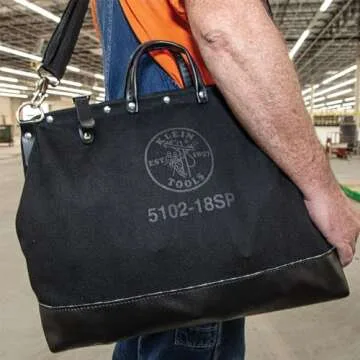 Klein Tools 510218SPBLK Tool Bag, Large 18-Inch Deluxe Canvas Tool Bag and Organizer with 13 Pockets and Shoulder Strap, Black