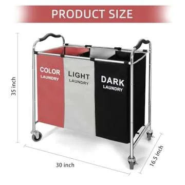 Laundry Basket, Large Laundry Hamper with Wheels, 3 Section Laundry Bag Organizer for Dirty Clothes, Dorm Room Essentials, Towel & Toys Storage Laundry Cart in Laundry Room Organization-RED