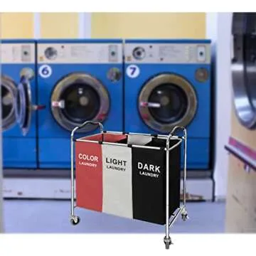 Laundry Basket, Large Laundry Hamper with Wheels, 3 Section Laundry Bag Organizer for Dirty Clothes, Dorm Room Essentials, Towel & Toys Storage Laundry Cart in Laundry Room Organization-RED