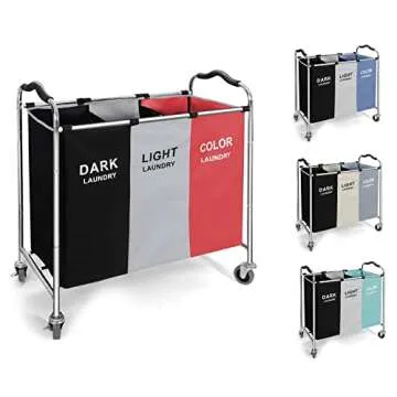 Laundry Basket, Large Laundry Hamper with Wheels, 3 Section Laundry Bag Organizer for Dirty Clothes, Dorm Room Essentials, Towel & Toys Storage Laundry Cart in Laundry Room Organization-RED