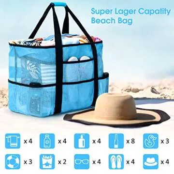 oscaurt Beach Bag, Extra Large Beach Bags for Women Waterproof Sandproof, Mesh Beach Tote Bags Pool Bag Beach Essentials