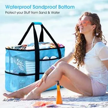 oscaurt Beach Bag, Extra Large Beach Bags for Women Waterproof Sandproof, Mesh Beach Tote Bags Pool Bag Beach Essentials