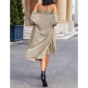 Ekouaer Womens Knit Robe Set 2 Piece Nightgown with Robes Long Sleeves Lounge Sets with Pockets Camel Small