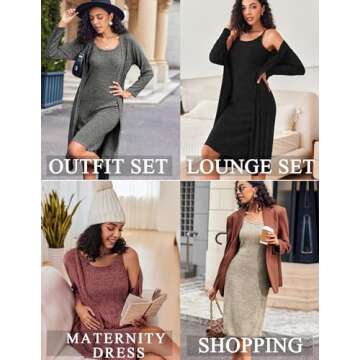 Ekouaer Womens Knit Robe Set 2 Piece Nightgown with Robes Long Sleeves Lounge Sets with Pockets Camel Small