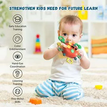 ZAMERR Baby Montessori Toys for 2 Year Old Boy Girl, Sensory Toddler Travel Airplane Car Seat Stroller Toys for 18+ Month, Learning Fine Motor Skills Pull String Toy Birthday Gifts for Infant Boys