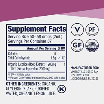 Vimergy Licorice – Promotes Digestive Function* – Benefits Respiratory Health* – USDA Certified Organic, Vegan, Gluten-Free – 115 mL (57 Servings)