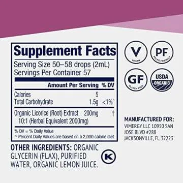 Vimergy Licorice – Promotes Digestive Function* – Benefits Respiratory Health* – USDA Certified Organic, Vegan, Gluten-Free – 115 mL (57 Servings)