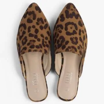 MUSSHOE Mules for Women Flats Comfortable Pointed Toe Women Mules,Leopard 9