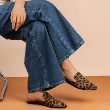 MUSSHOE Mules for Women Flats Comfortable Pointed Toe Women Mules,Leopard 9