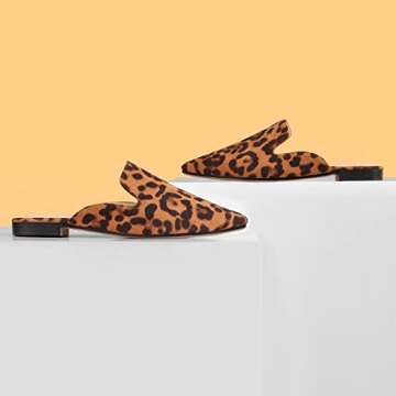 MUSSHOE Mules for Women Flats Comfortable Pointed Toe Women Mules,Leopard 9
