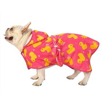 HDE Dog Bathrobe Super Absorbent Quick Drying Towel with Hood for All Dog Breeds Sizes S-XXL - Pink Rubber Ducks - S