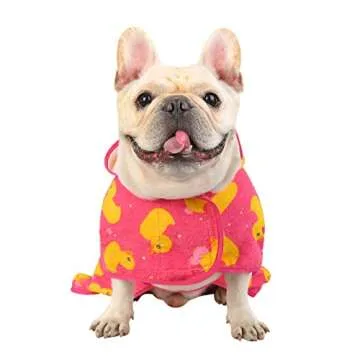 HDE Dog Bathrobe Super Absorbent Quick Drying Towel with Hood for All Dog Breeds Sizes S-XXL - Pink Rubber Ducks - S
