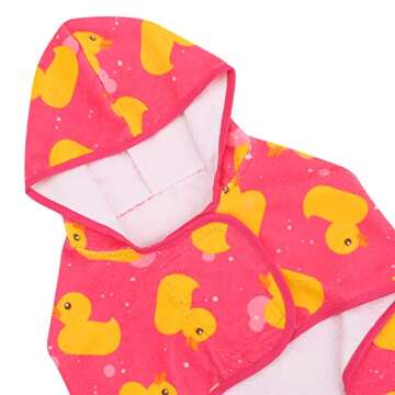 HDE Dog Bathrobe Super Absorbent Quick Drying Towel with Hood for All Dog Breeds Sizes S-XXL - Pink Rubber Ducks - S