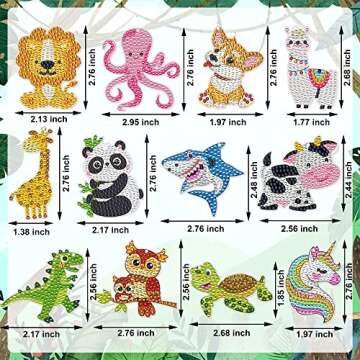 12 PCS Diamond Painting Keychains Kit Animals Diamond Art Ornaments Double Sided 5D Diamond Key Ring...
