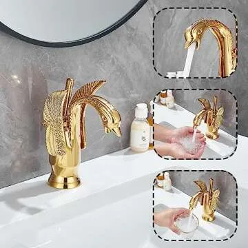 Gold Bathroom Faucet - Elegant Swan Shape Design