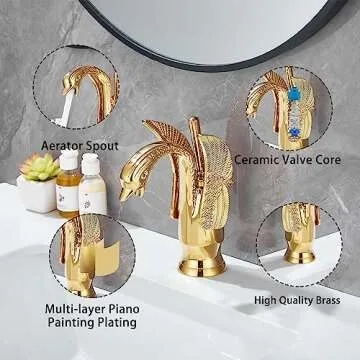 Gold Bathroom Faucet - Elegant Swan Shape Design