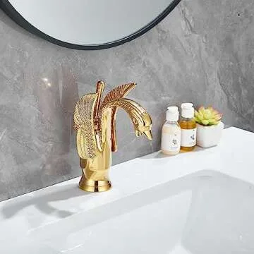 Gold Bathroom Faucet - Elegant Swan Shape Design