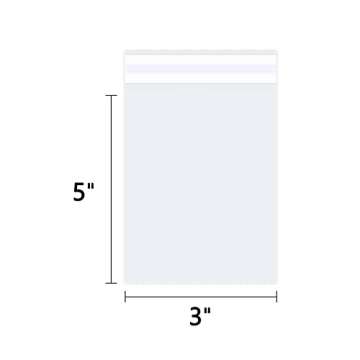 WEPOLY - 3" x 5" (100 Count) Clear Small Cellophane Bags - Self Sealing Cello Plastic Poly Bags- for...