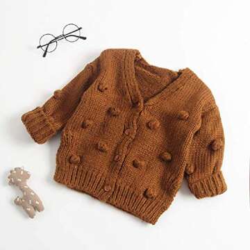 Toddler Baby Girls Winter Coat Pompom Button Knit Sweater Cardigan Kids Long Sleeve Warm Jacket Oute...