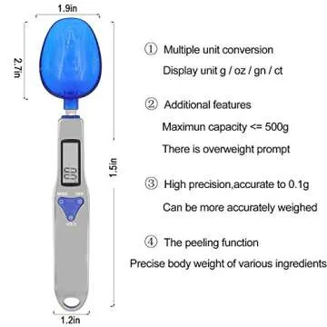 3T6B Grams Digital Kitchen Measuring Spoon,Three Different Specifications Food Scale Spoon with Scale Design, Weight from 0.1 Grams to 500 Grams Support Unit g/oz/gn/ct (with 2 AAA Batteries)