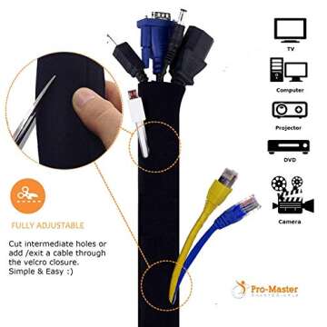 Premium 120" Cable Management Sleeve, Best Cords Organizer for TV On Wall, Computer, Office, DIY Adjustable Reversible Black and White Neoprene Cord Hider Wire Cover Concealer Wrap with Free Zip Ties