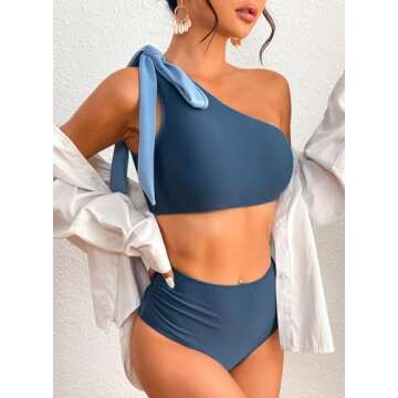 Herseas Women's Asymmetric Bikini Set - High Waisted Swimwear, Trendy & Durable