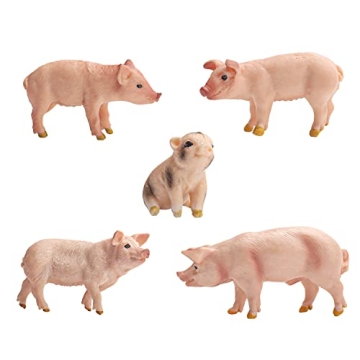 5 Pcs Farm Pig Animals Figurine Realistic Pig Family Set Figure Plastic Farm Animal Model for Cake T...