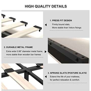 Flolinda Bed Frame Queen Size, Upholstered Bed Frame with Tufted Velvet Headboard, Mattress Foundation, Strong Wood Slat Support Double Modern Bed Frame, No Box Spring Needed, Easy Assembly