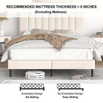 Flolinda Bed Frame Queen Size, Upholstered Bed Frame with Tufted Velvet Headboard, Mattress Foundation, Strong Wood Slat Support Double Modern Bed Frame, No Box Spring Needed, Easy Assembly